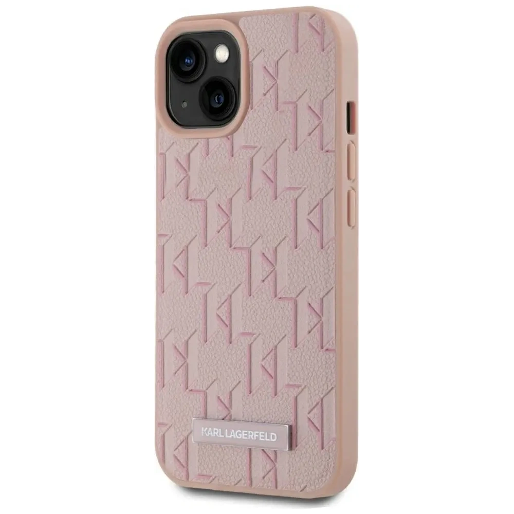 Wholesale Karl Lagerfeld Leather Monogram Metal Logo MagSafe Apple iPhone 15 pink - KLD22019 - {ean13} - Hurt