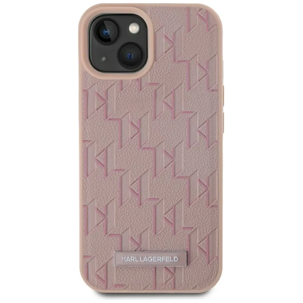 Hurtownia GSM - Karl Lagerfeld Bőr Monogram Fém Logó MagSafe Apple iPhone 15 rózsaszín - KLD22019 - {ean13} - Hurt