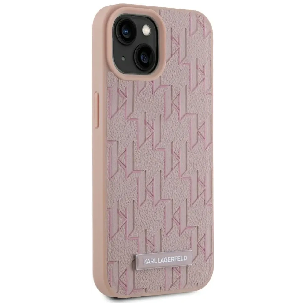 Hurtownia GSM - Karl Lagerfeld Bőr Monogram Fém Logó MagSafe Apple iPhone 15 rózsaszín - KLD22019 - {ean13} - Hurt