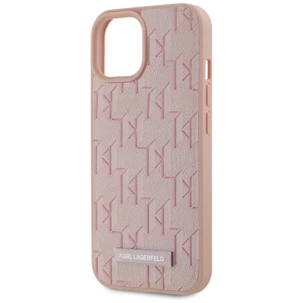 Hurtownia GSM - Karl Lagerfeld Bőr Monogram Fém Logó MagSafe Apple iPhone 15 rózsaszín - KLD22019 - {ean13} - Hurt