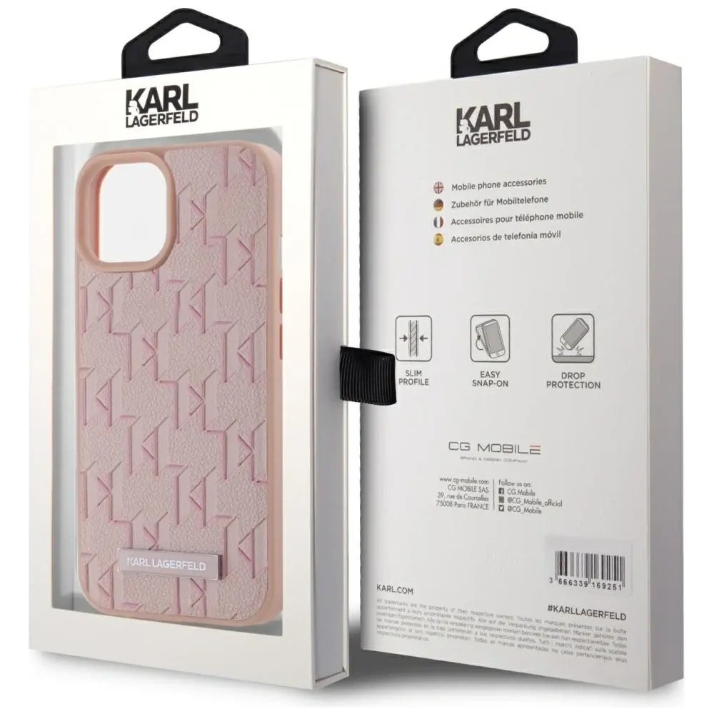 Hurtownia GSM - Karl Lagerfeld Bőr Monogram Fém Logó MagSafe Apple iPhone 15 rózsaszín - KLD22019 - {ean13} - Hurt
