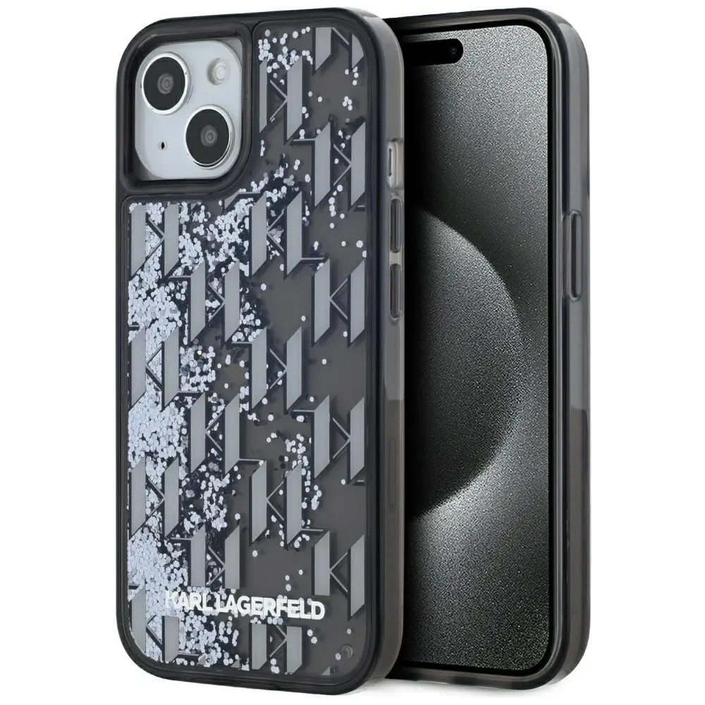 Wholesale Karl Lagerfeld Liquide Glitter Monogram Gradient Apple iPhone 15 black - KLD22020 - {ean13} - Hurt
