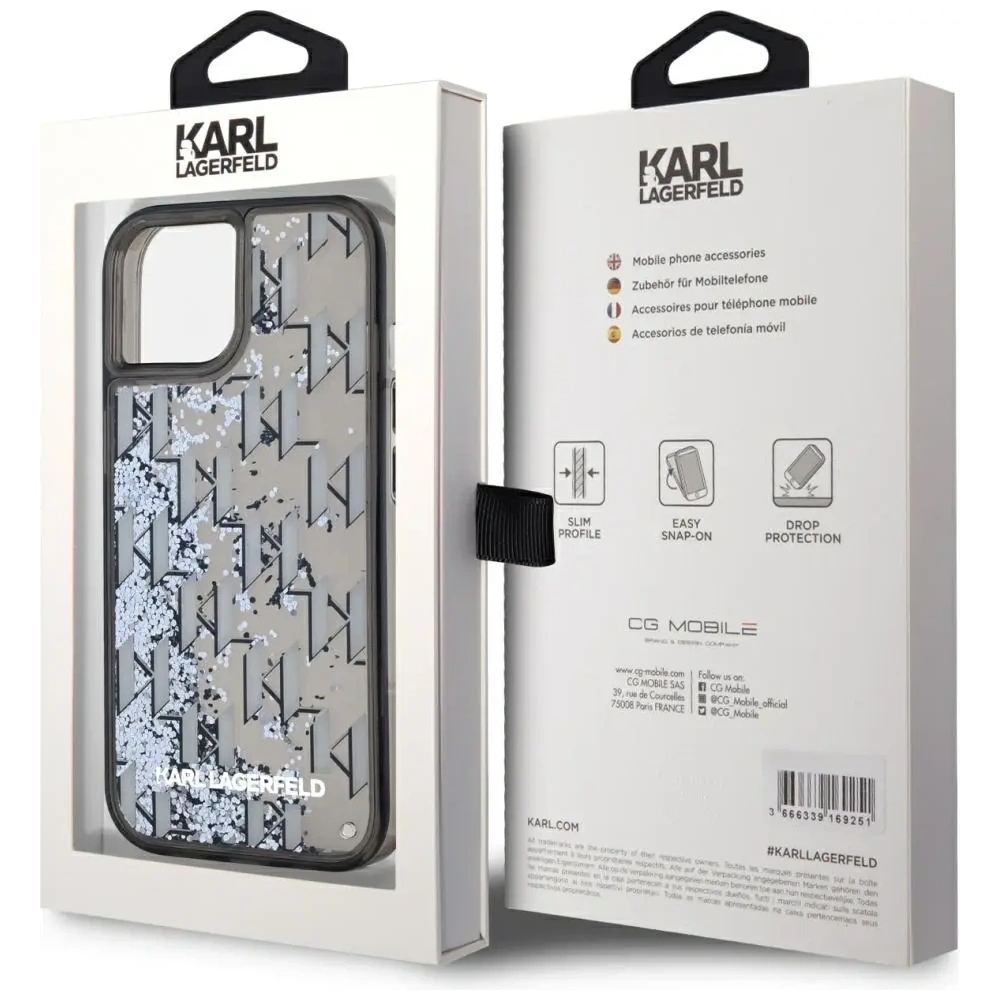 Hurtownia GSM - Etui Karl Lagerfeld Liquide Glitter Monogram Gradient do Apple iPhone 15 czarny - KLD22020 - {ean13} - Hurt