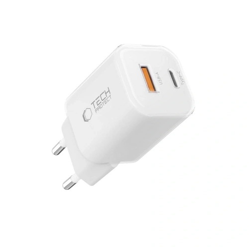 Ładowarka sieciowa Tech-Protect NCM33W 2-port USB-A, USB-C Network Charger PD 33W / QC3.0 White