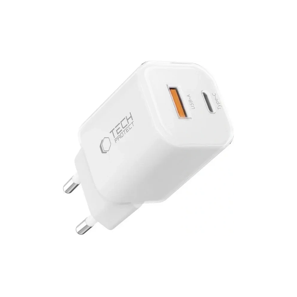 Hurtownia GSM - Tech-Protect NCM33W 2-portos USB-A, USB-C hálózati töltő PD 33W / QC3.0 Fehér - THP4120 - {ean13} - Hurt