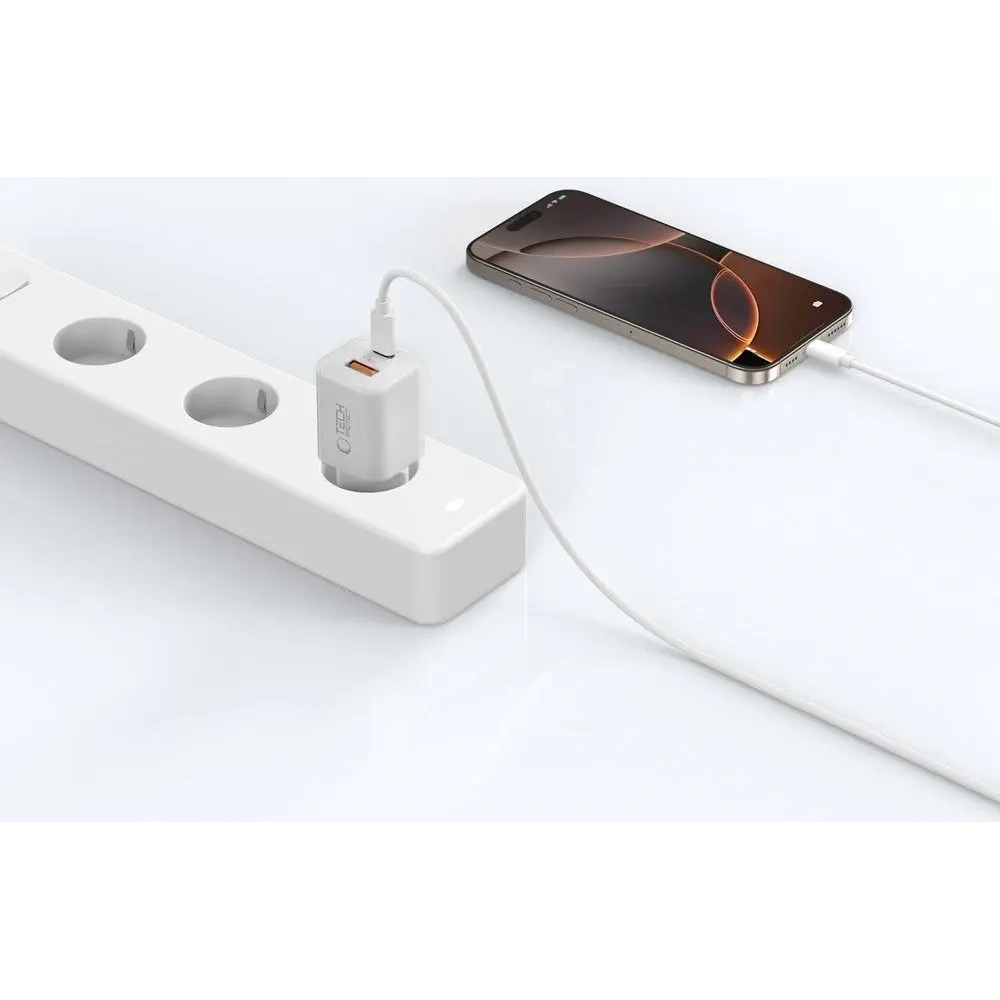 Hurtownia GSM - Tech-Protect NCM33W 2-portos USB-A, USB-C hálózati töltő PD 33W / QC3.0 Fehér - THP4120 - {ean13} - Hurt