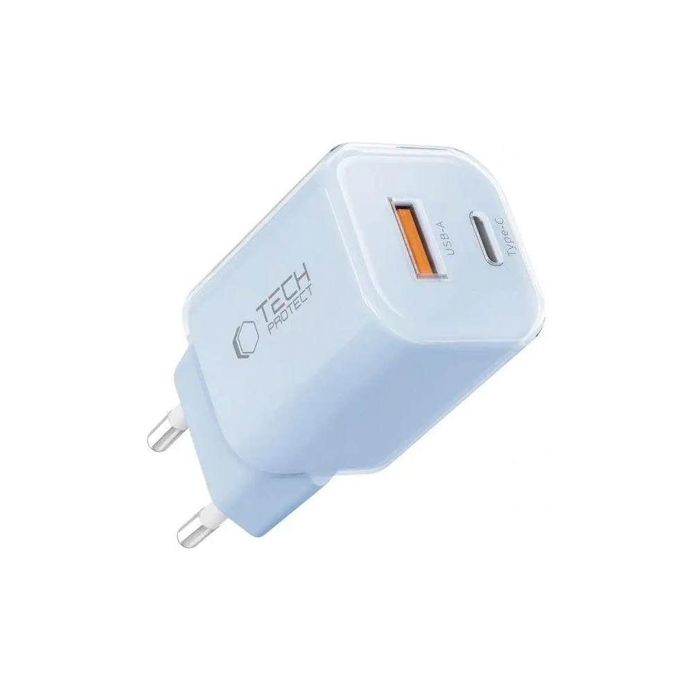 Hurtownia GSM - Tech-Protect NCM33W Încărcător de rețea cu 2 porturi USB-A, USB-C PD 33W / QC3.0 Albastru deschis - THP4121 - {ean13} - Hurt