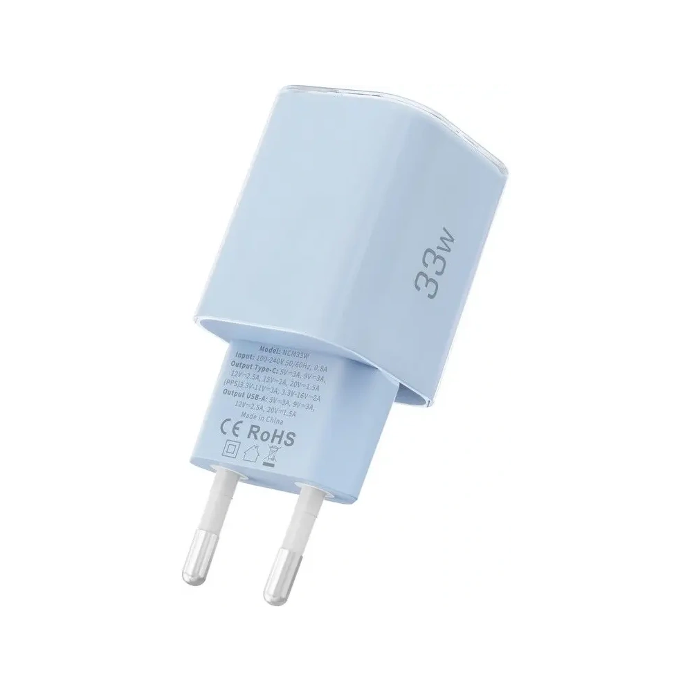 Hurtownia GSM - Tech-Protect NCM33W Încărcător de rețea cu 2 porturi USB-A, USB-C PD 33W / QC3.0 Albastru deschis - THP4121 - {ean13} - Hurt