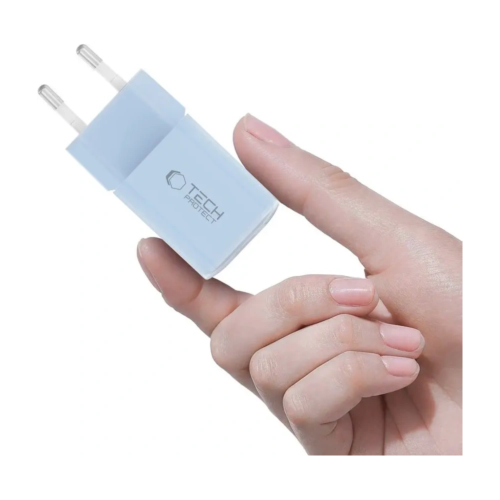 Hurtownia GSM - Tech-Protect NCM33W Încărcător de rețea cu 2 porturi USB-A, USB-C PD 33W / QC3.0 Albastru deschis - THP4121 - {ean13} - Hurt