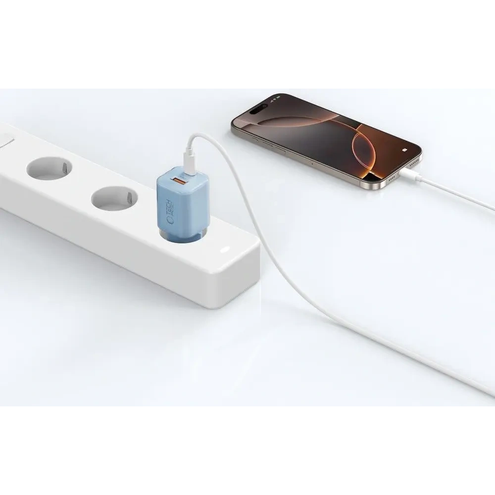 Hurtownia GSM - Tech-Protect NCM33W Încărcător de rețea cu 2 porturi USB-A, USB-C PD 33W / QC3.0 Albastru deschis - THP4121 - {ean13} - Hurt