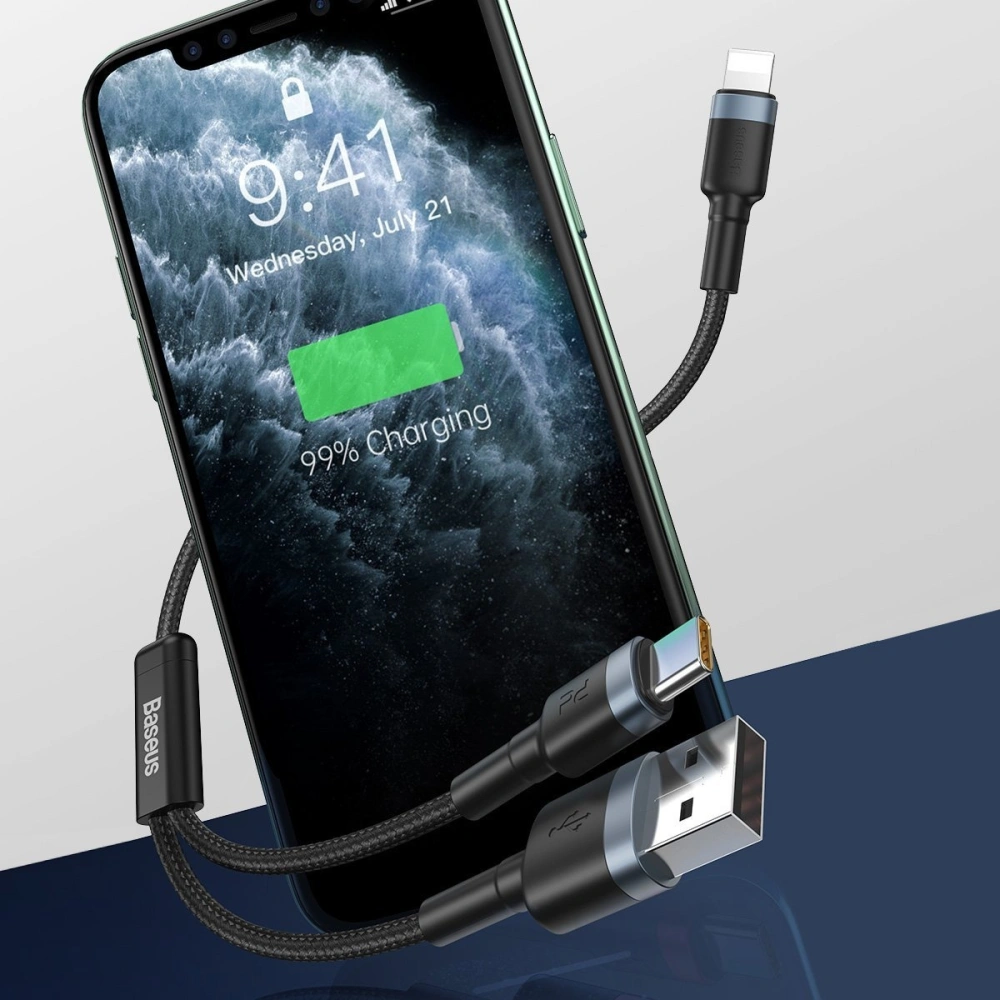 Hurtownia GSM - Kabel USB / USB Typ C - Lightning Baseus Cafule PD 18W 2,4A 480 Mbps 1,2m (czarno-szary) - BSU1502BLKGRY - {ean13} - Hurt