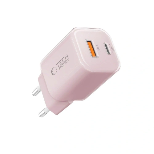 Ładowarka sieciowa Tech-Protect NCM33W 2-port USB-A, USB-C Network Charger PD 33W / QC3.0 Baby Pink