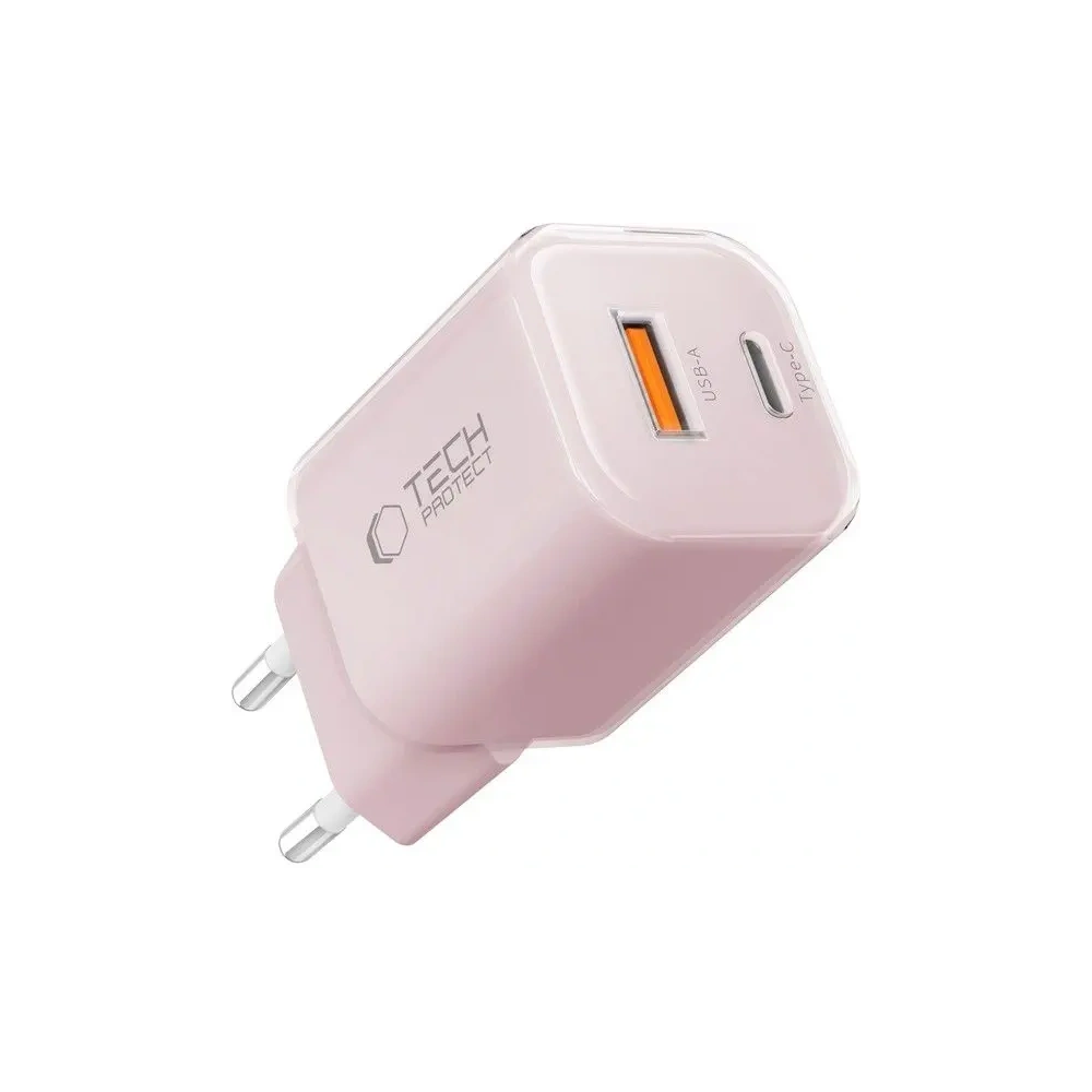Hurtownia GSM - Tech-Protect NCM33W Încărcător de rețea cu 2 porturi USB-A, USB-C PD 33W / QC3.0 Roz bebeluș - THP4122 - {ean13} - Hurt