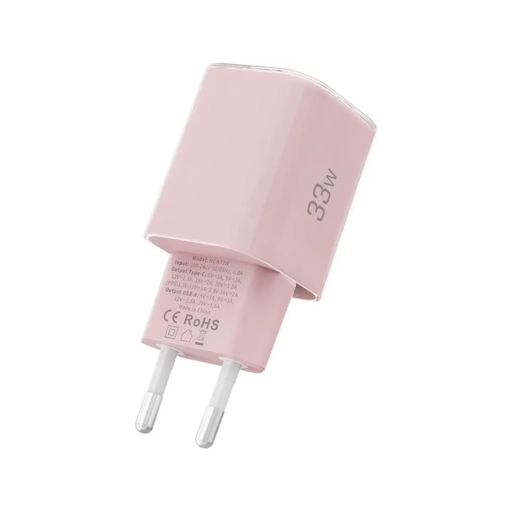Hurtownia GSM - Tech-Protect NCM33W Încărcător de rețea cu 2 porturi USB-A, USB-C PD 33W / QC3.0 Roz bebeluș - THP4122 - {ean13} - Hurt