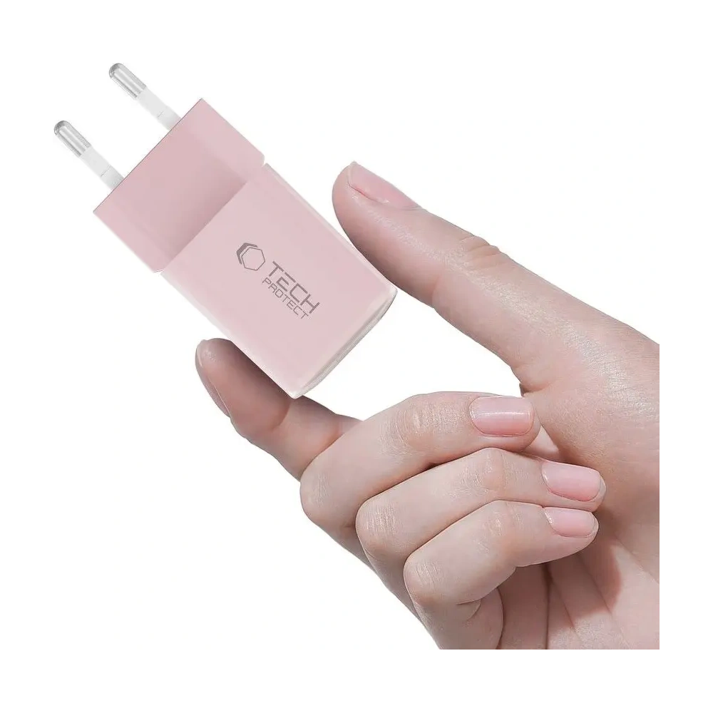 Hurtownia GSM - Tech-Protect NCM33W Încărcător de rețea cu 2 porturi USB-A, USB-C PD 33W / QC3.0 Roz bebeluș - THP4122 - {ean13} - Hurt