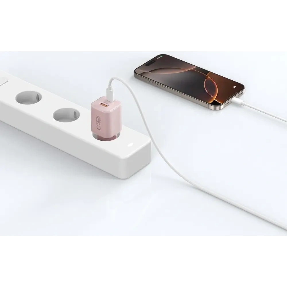 Hurtownia GSM - Tech-Protect NCM33W Încărcător de rețea cu 2 porturi USB-A, USB-C PD 33W / QC3.0 Roz bebeluș - THP4122 - {ean13} - Hurt