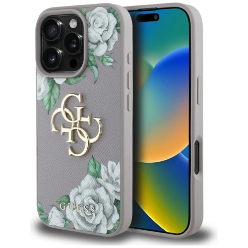 Etui Guess Grained Roses Big 4G logo do Apple iPhone 16 Pro Max fioletowy
