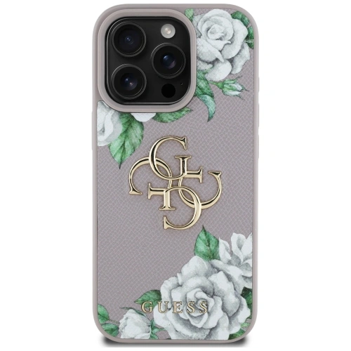Etui Guess Grained Roses Big 4G logo do Apple iPhone 16 Pro Max fioletowy