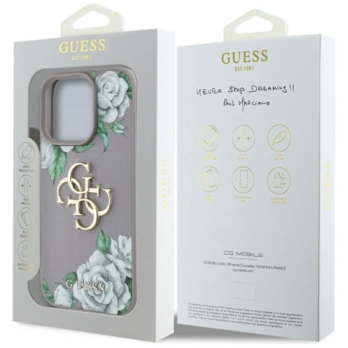 Etui Guess Grained Roses Big 4G logo do Apple iPhone 16 Pro Max fioletowy