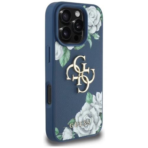 Etui Guess Grained Roses Big 4G logo do Apple iPhone 16 Pro Max niebieski