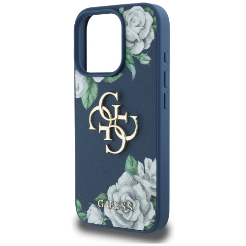 Etui Guess Grained Roses Big 4G logo do Apple iPhone 16 Pro Max niebieski