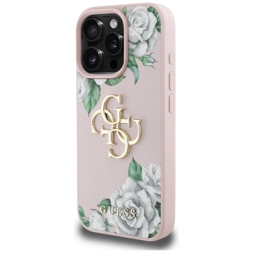 Etui Guess Grained Roses Big 4G logo do Apple iPhone 16 Pro Max różowy