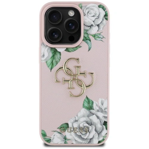 Etui Guess Grained Roses Big 4G logo do Apple iPhone 16 Pro Max różowy