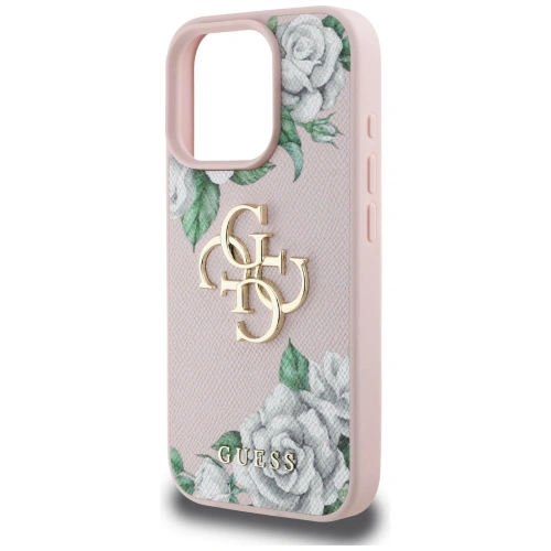 Etui Guess Grained Roses Big 4G logo do Apple iPhone 16 Pro Max różowy