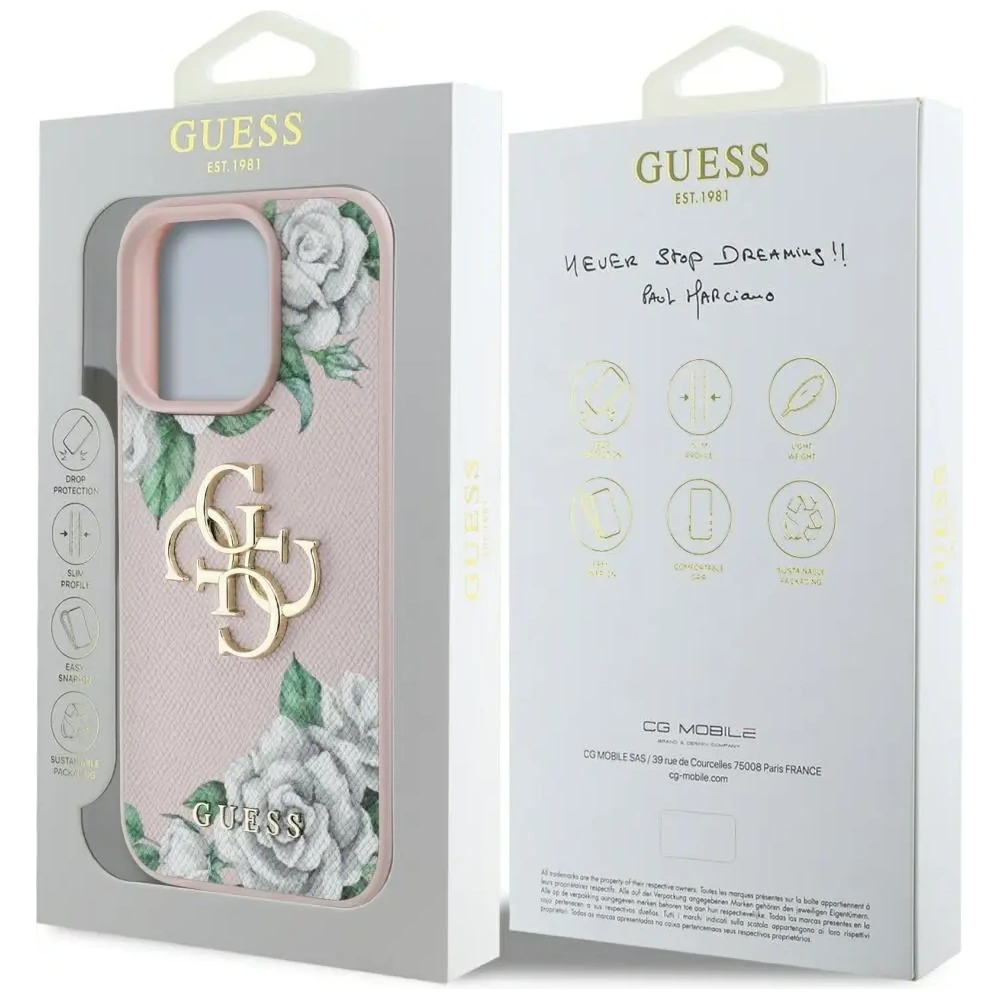 Wholesale Guess Grained Roses Big 4G logo Apple iPhone 16 Pro Max pink - GUE4536 - {ean13} - Hurt