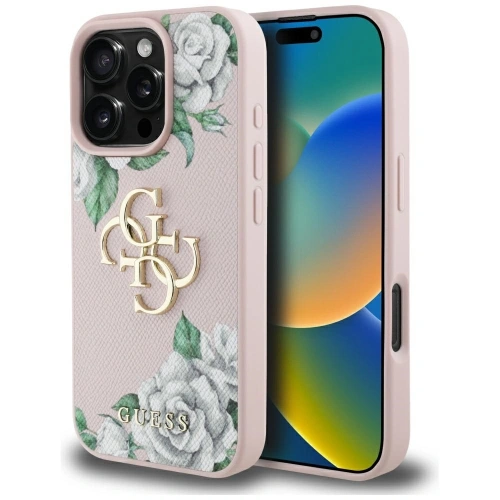 Etui Guess Grained Roses Big 4G logo do Apple iPhone 16 Pro różowy
