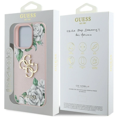 Etui Guess Grained Roses Big 4G logo do Apple iPhone 16 Pro różowy