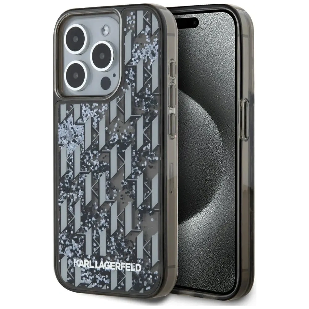 Wholesale Karl Lagerfeld Liquide Glitter Monogram Gradient Apple iPhone 15 Pro black - KLD22021 - {ean13} - Hurt
