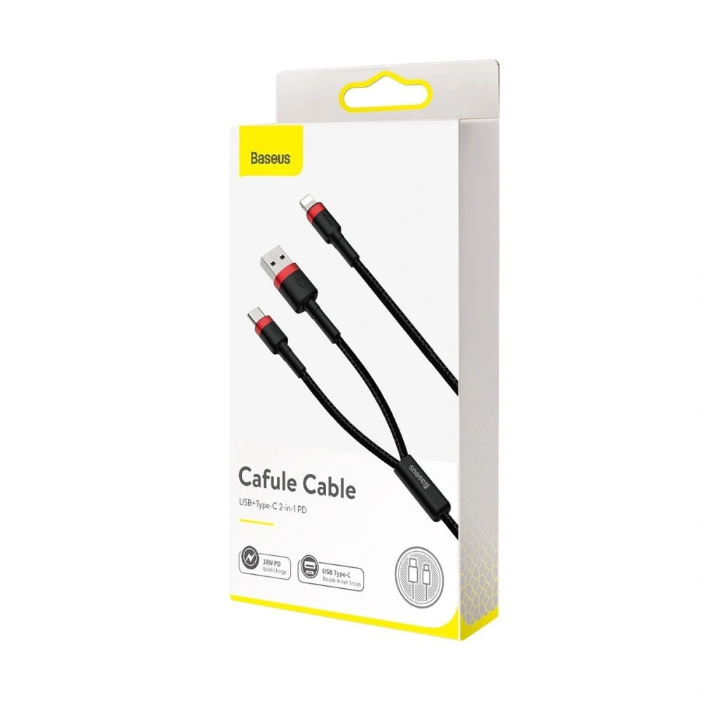 Hurtownia GSM - Kabel USB / USB Typ C - Lightning Baseus Cafule PD 18W 2,4A 480 Mbps 1,2m (czarno-czerwony) - BSU1503BLKRED - {ean13} - Hurt
