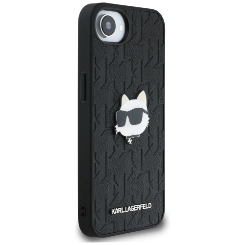 Etui Karl Lagerfeld Monogram Choupette Head Pin do Apple iPhone 16e czarny