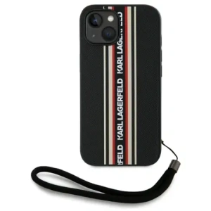 Wholesale Karl Lagerfeld Saffiano Athleisure Stripes Cord Apple iPhone 15 black-red - KLD22025 - {ean13} - Hurt