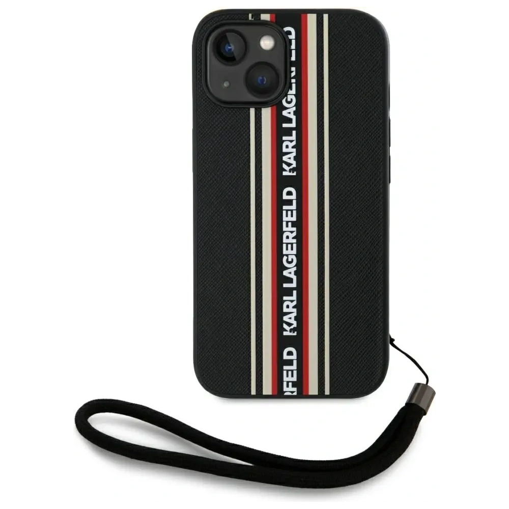 Wholesale Karl Lagerfeld Saffiano Athleisure Stripes Cord Apple iPhone 15 black-red - KLD22025 - {ean13} - Hurt