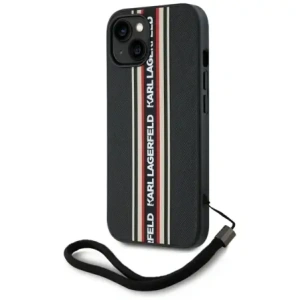Wholesale Karl Lagerfeld Saffiano Athleisure Stripes Cord Apple iPhone 15 black-red - KLD22025 - {ean13} - Hurt