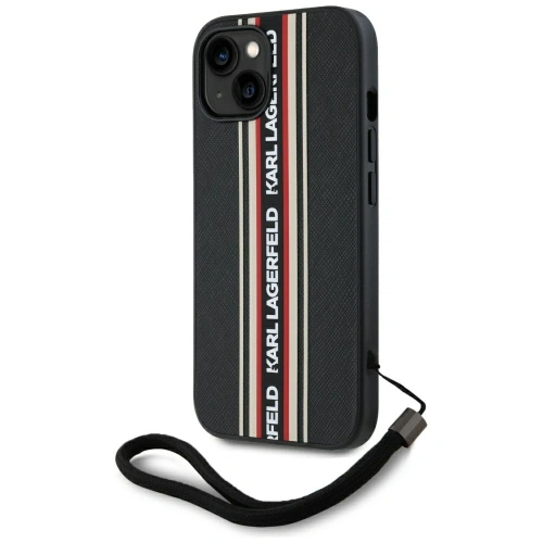 Etui Karl Lagerfeld Saffiano Athleisure Stripes Cord do Apple iPhone 15 czarno-czerwony