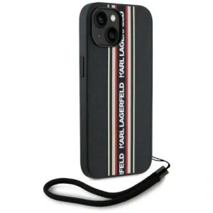 Wholesale Karl Lagerfeld Saffiano Athleisure Stripes Cord Apple iPhone 15 black-red - KLD22025 - {ean13} - Hurt