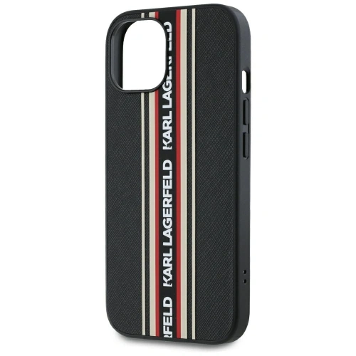 Etui Karl Lagerfeld Saffiano Athleisure Stripes Cord do Apple iPhone 15 czarno-czerwony