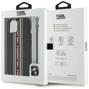 Wholesale Karl Lagerfeld Saffiano Athleisure Stripes Cord Apple iPhone 15 black-red - KLD22025 - {ean13} - Hurt