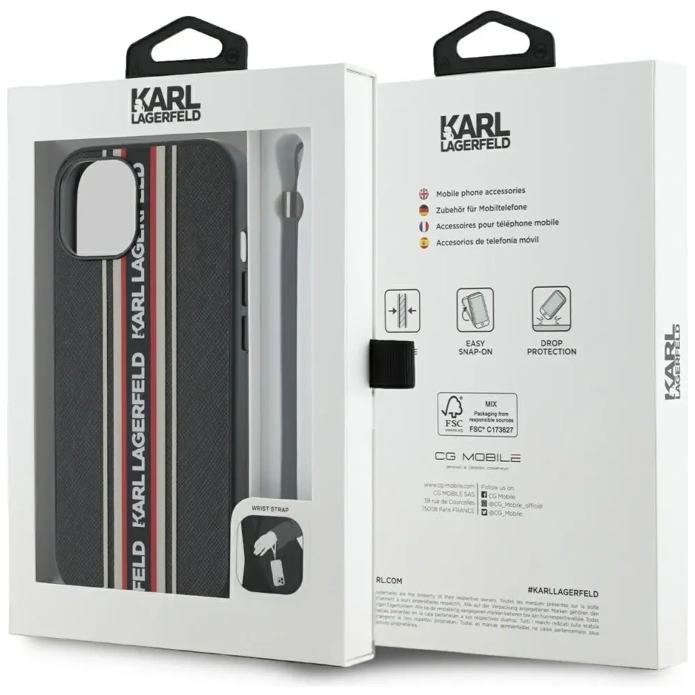 Hurtownia GSM - Karl Lagerfeld Saffiano Athleisure Pásky Kord Apple iPhone 15 černá-červená - KLD22025 - {ean13} - Hurt