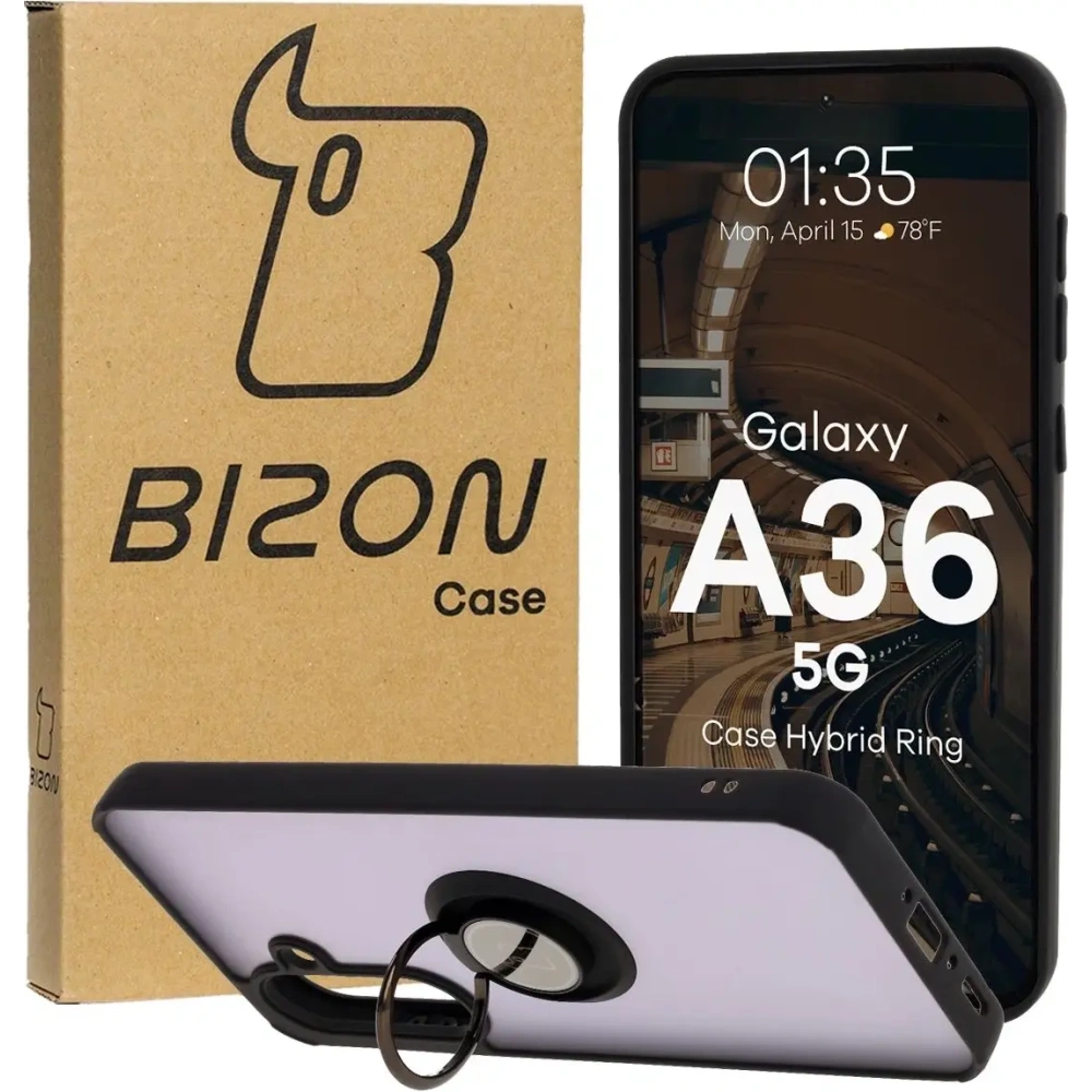 Wholesale Bizon Case Hybrid Ring Samsung Galaxy A36 5G smoky with a black frame - BIZ9055 - {ean13} - Hurt