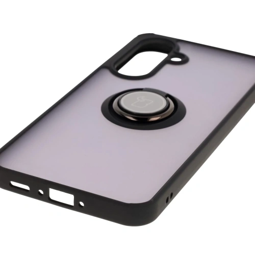 Etui z uchwytem na palec Bizon Case Hybrid Ring do Samsung Galaxy A36 5G przydymione z czarną ramką