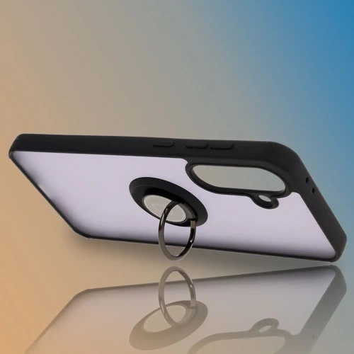 Etui z uchwytem na palec Bizon Case Hybrid Ring do Samsung Galaxy A36 5G przydymione z czarną ramką