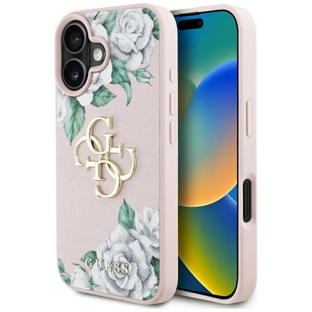 Wholesale Guess Grained Roses Big 4G logo Apple iPhone 16 pink - GUE4539 - {ean13} - Hurt