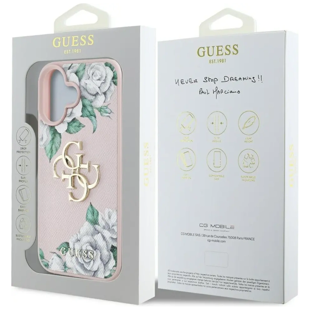 Wholesale Guess Grained Roses Big 4G logo Apple iPhone 16 pink - GUE4539 - {ean13} - Hurt