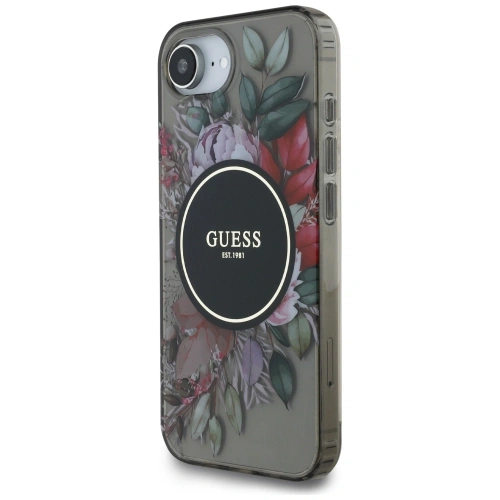 Etui Guess IML Flowers MagSafe do Apple iPhone 16e czarny