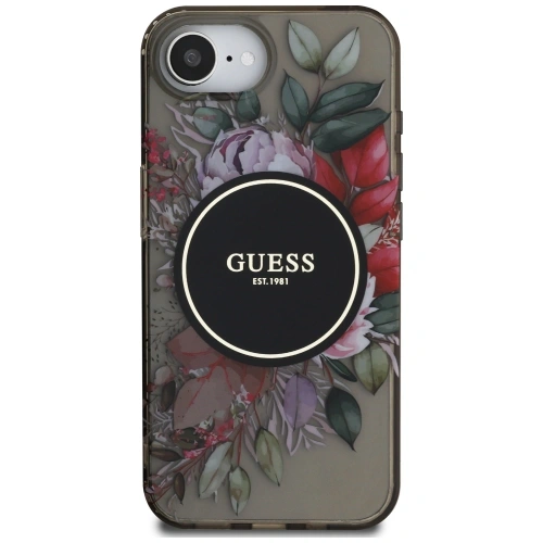 Etui Guess IML Flowers MagSafe do Apple iPhone 16e czarny