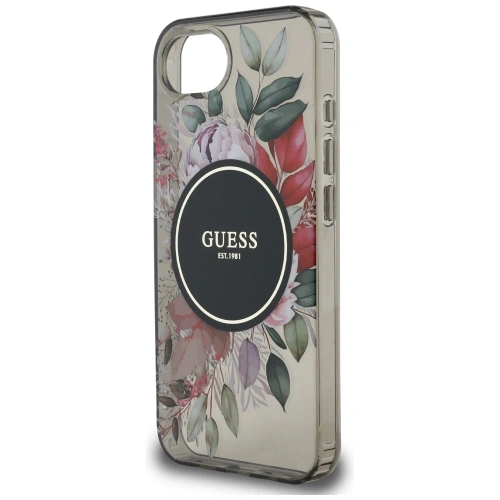 Etui Guess IML Flowers MagSafe do Apple iPhone 16e czarny